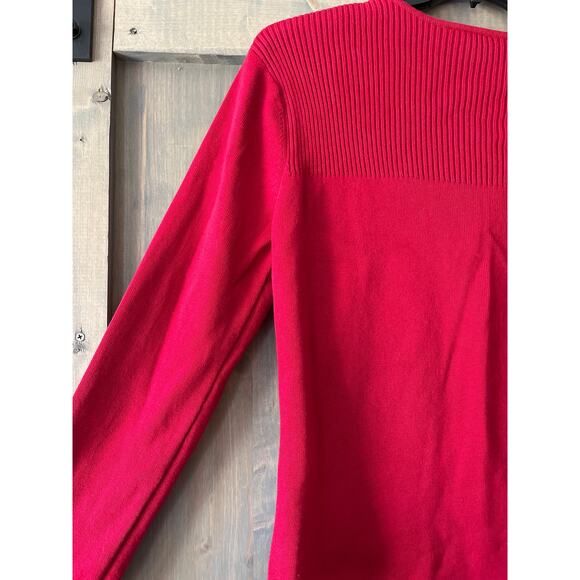 Talbots Women's Cardigan Sweater Red Long Sleeve Scoop Neck Zipper Ribbed Trim L - Picture 7 of 8